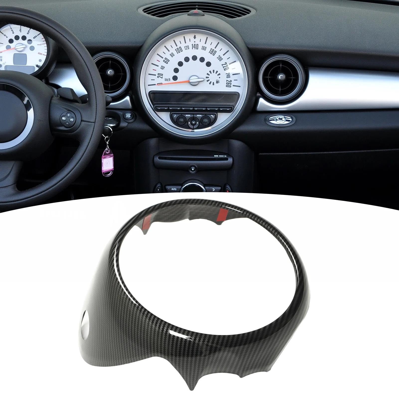 Kohlefaser-Zierstreifen-Set Für MINI Cooper & Countryman – Mittelkonsole & Tachoabdeckung In Rot (F55 F56 F60)