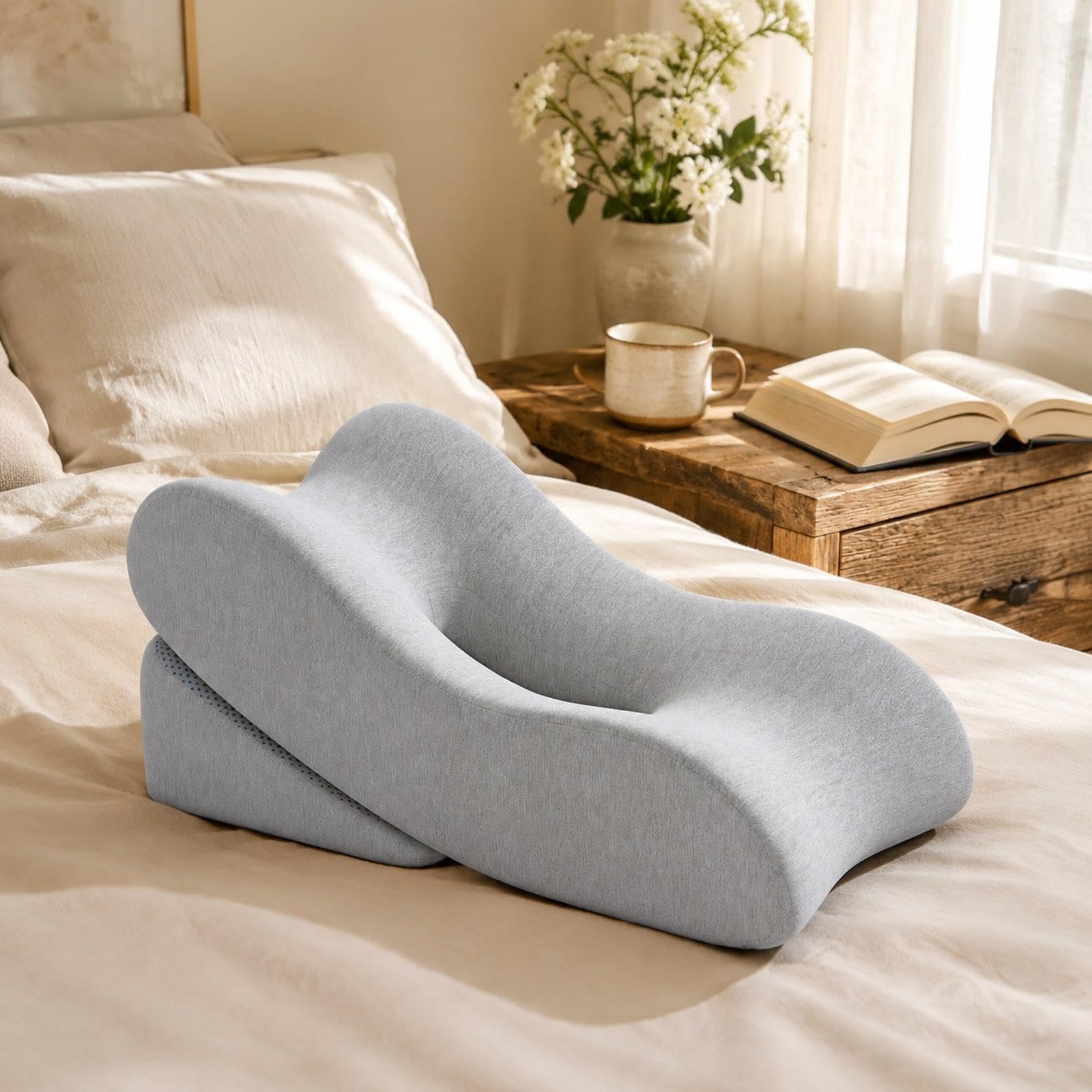 Almohada para Piernas de Espuma Viscoelástica, Cojín de Elevado para Descansar Los Tobillos, Almohada Suave Tipo Sudadera, Ideal para La Cama, Gris Claro, tal como se describe