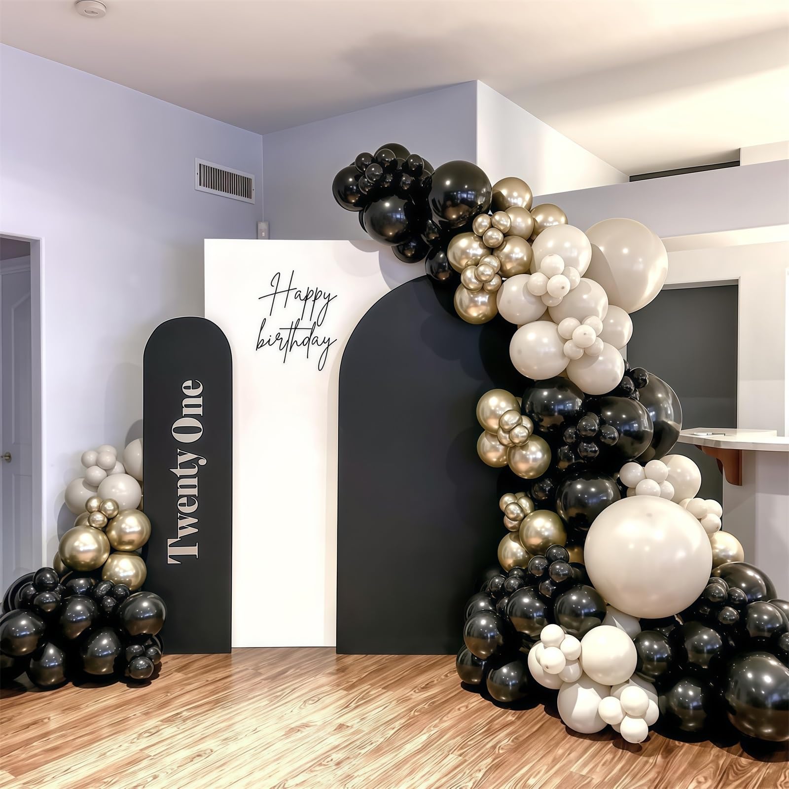Schwarz-Weiß-Gold-Luftballons, 35 cm, 35 Stück, Schwarz und Weiß, Luftballons mit metallisch-goldenem Konfetti-Ballons für Abschlussfeier, Neujahr, Hochzeit, Ruhestand, Brautparty, Babyparty