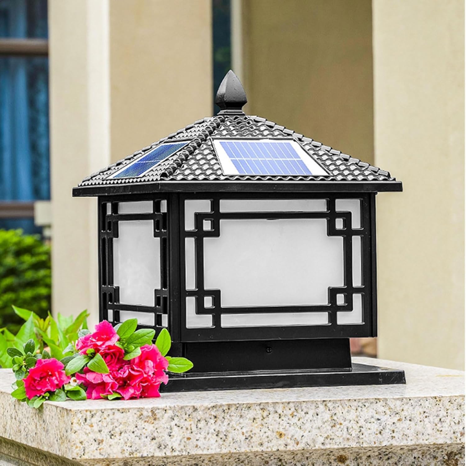 Kwadratowe lampy solarne na słupkach, wodoodporne, nierdzewne, do ogrodu krajobrazowego, latarnie uliczne(Nero,40CM)