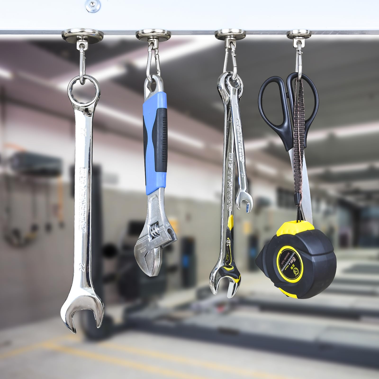 FPMYB 2 sztuki haków magnetycznych, ekstra mocne, 42 mm, magnesy neodymowe z karabińczykiem, 50 kg, obracane o 360°, magnesy do kuchni, na kemping, do garażu, biura, na lodówkę