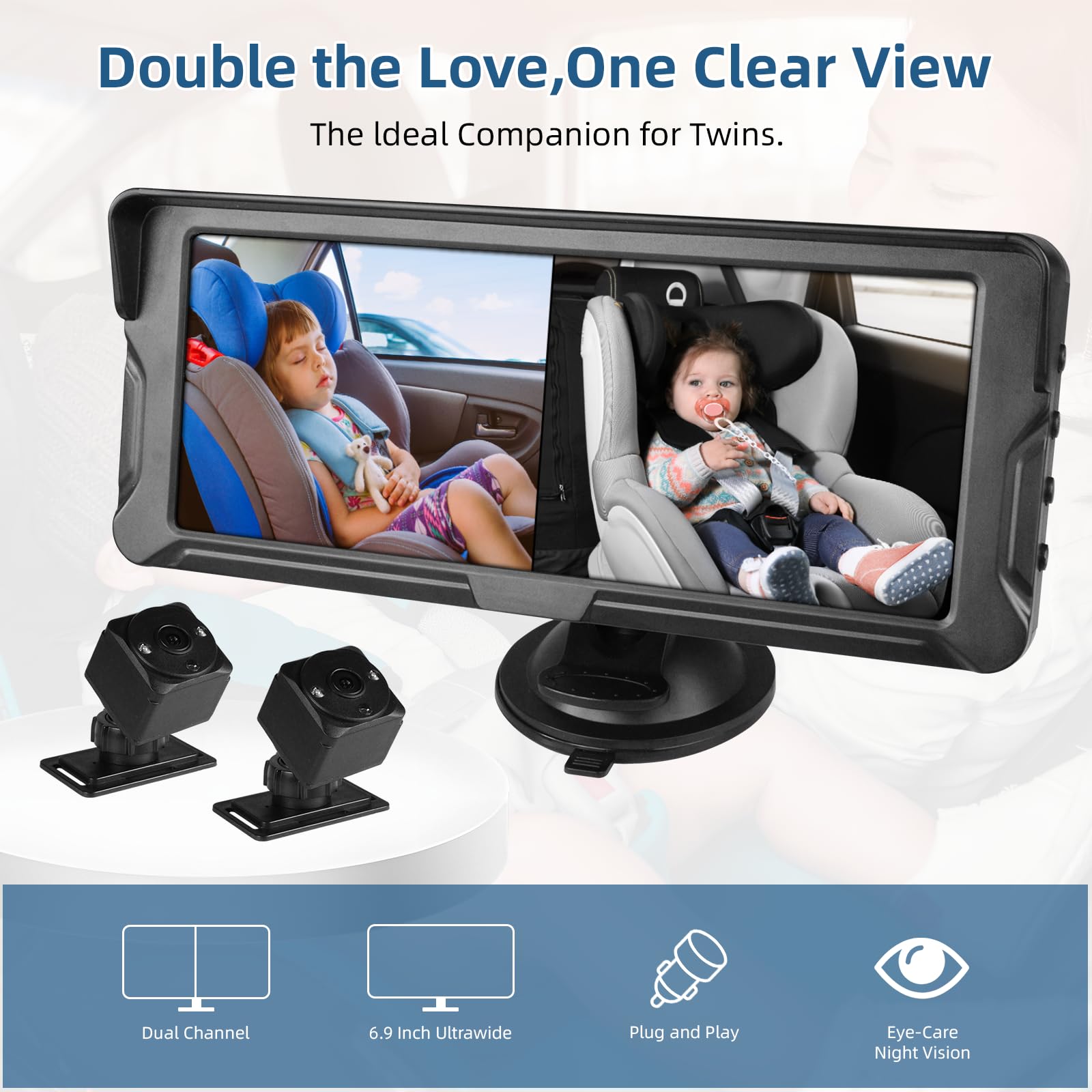 Ecoyoca 2 Kids Baby Car Camera HD 1080P Baby Car Mirror 6.9” Split-Screen Display with Night Vision & Wide View Angle - Image 2