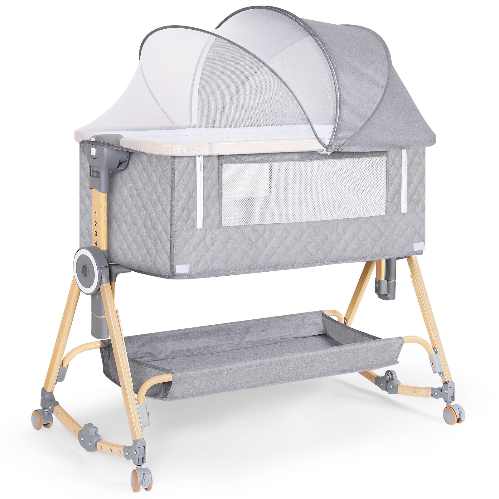 FYYWBABY Baby Bassinet 5 in 1,Baby Bedside Bassinet with Diaper Changer, Mosquito Net, Mattress, Storage Layer, Can Be Stored in One Button Travel