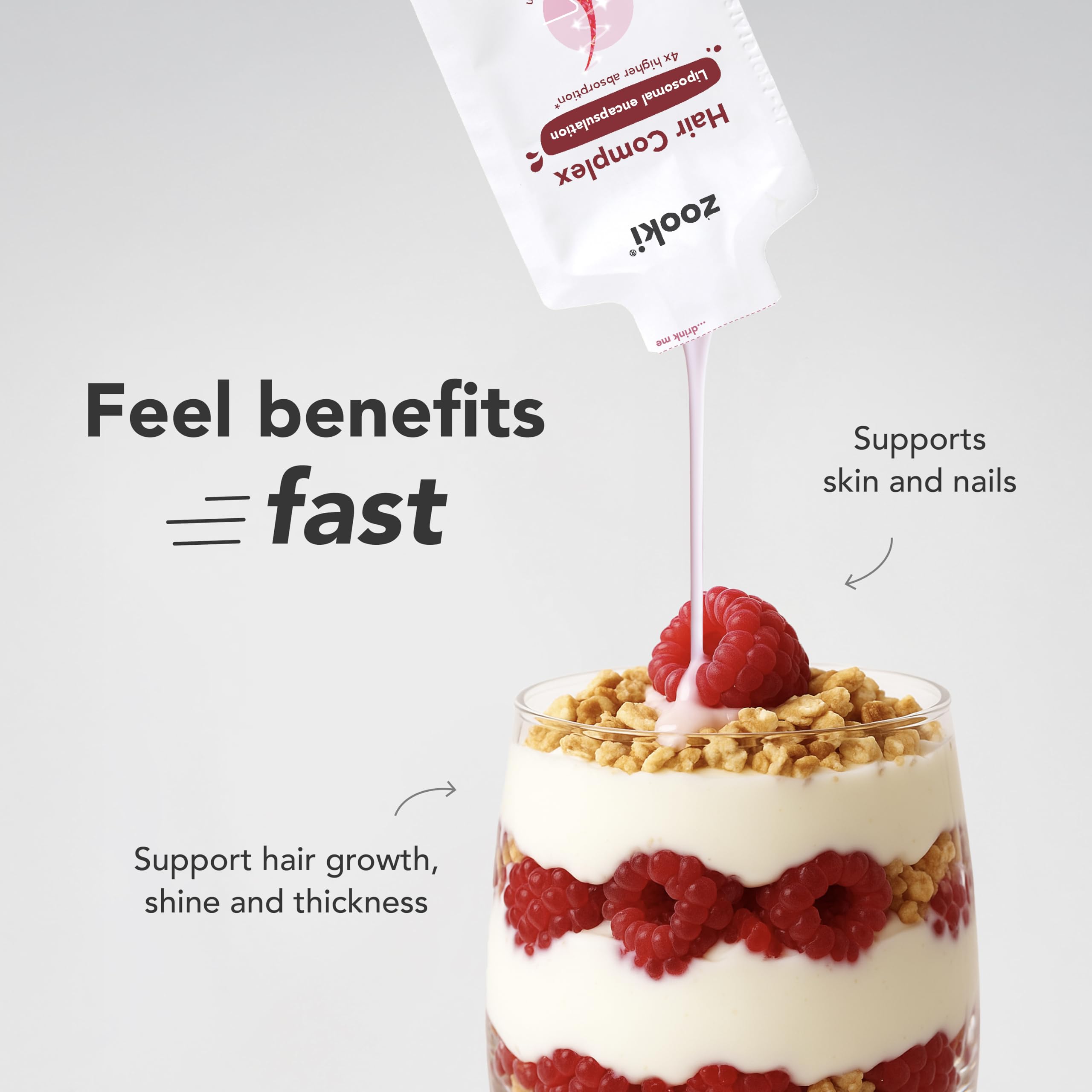 HairZooki® High Strength Biotin, Zinc & Selenium Wrapped in Lipids for Maximum Absorption | Alcohol Free, Vegan, Soy Free, Natural Ingredients | Support Hair, Skin & Nail (Raspberry, 14 Servings)