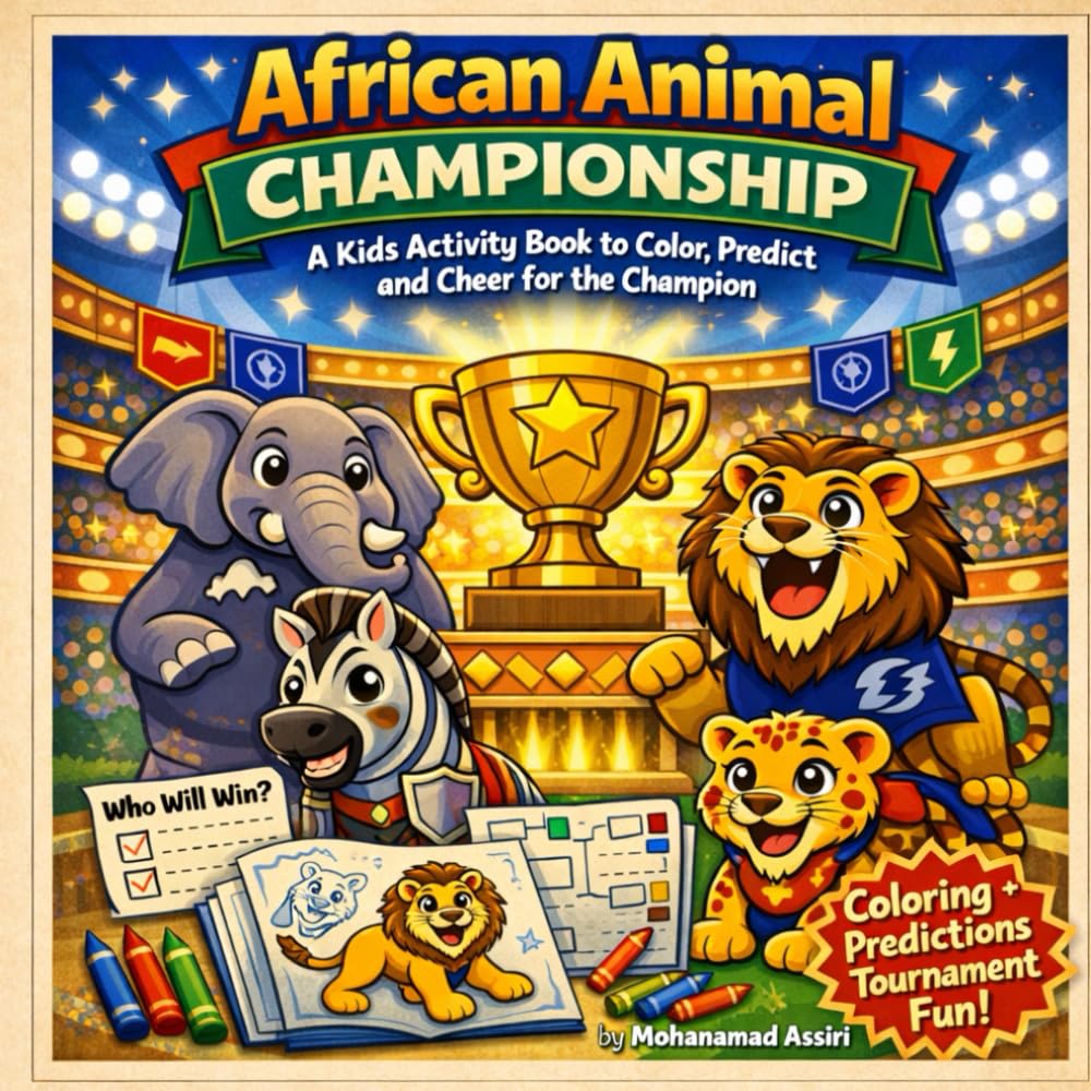 African Animal Championship: Interactive Kids Activity Book with 16 African Animal Facts, Coloring Pages, Predictions, and Tournament Fun (Ages 6–9)