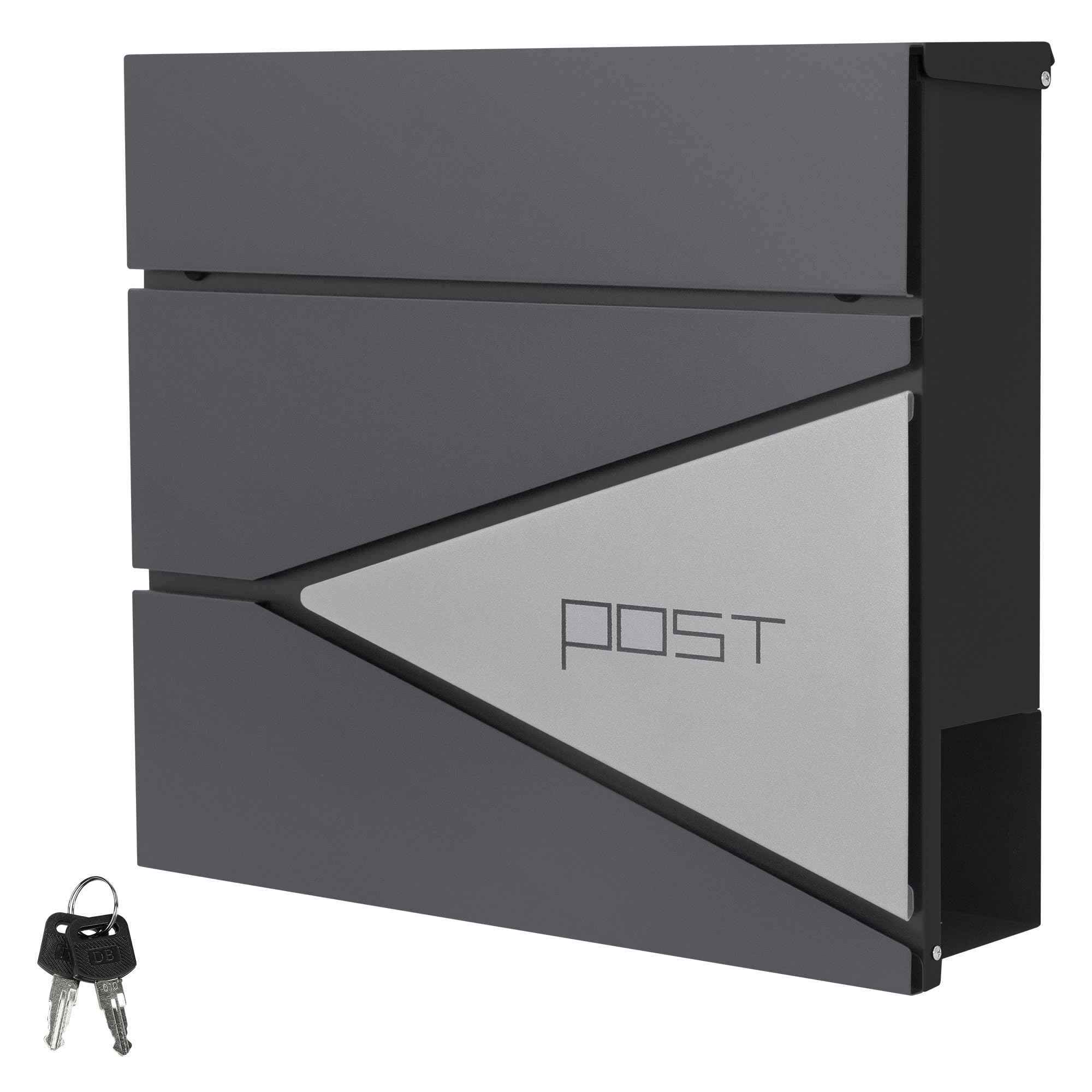 ML-Design Cassetta Postale per Lettere in Acciaio Verniciato a Polvere Antracite Argento 37 x 37 x 11 cm con Scomparto per Giornali Riviste Serratura a 2 Chiavi incl. Materiale per Montaggio a Muro