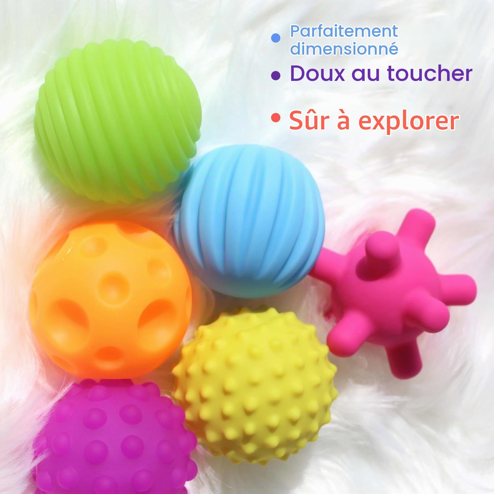 Set De 6 Balles Sensorielles Texturées – Jouet éveil Enfant, Sons, Couleurs Vives, PVC Souple, Idéal Pour Stimuler Le Toucher Et L'audition