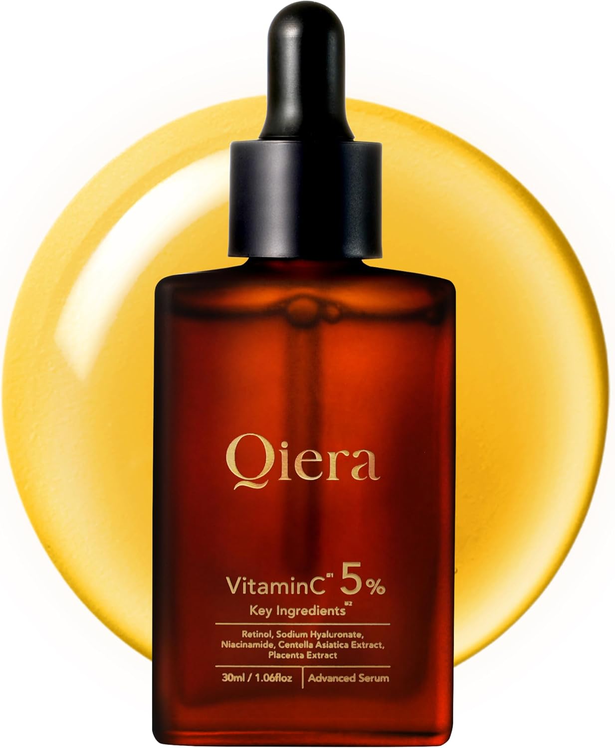 Qiera Vitamin C Serum 30ml with 5% Fresh Vitamin C, Niacinamide, Hyaluronic Acid, Retinol, CICA - Brightening, Hydrating, Made in Japan