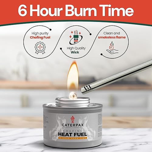 Miniatura 2 de Latas de combustible de 6 horas para calentadores de alimentos y bandejas de bufé de rozaduras, sin humo, larga combustión, fácil iluminación,