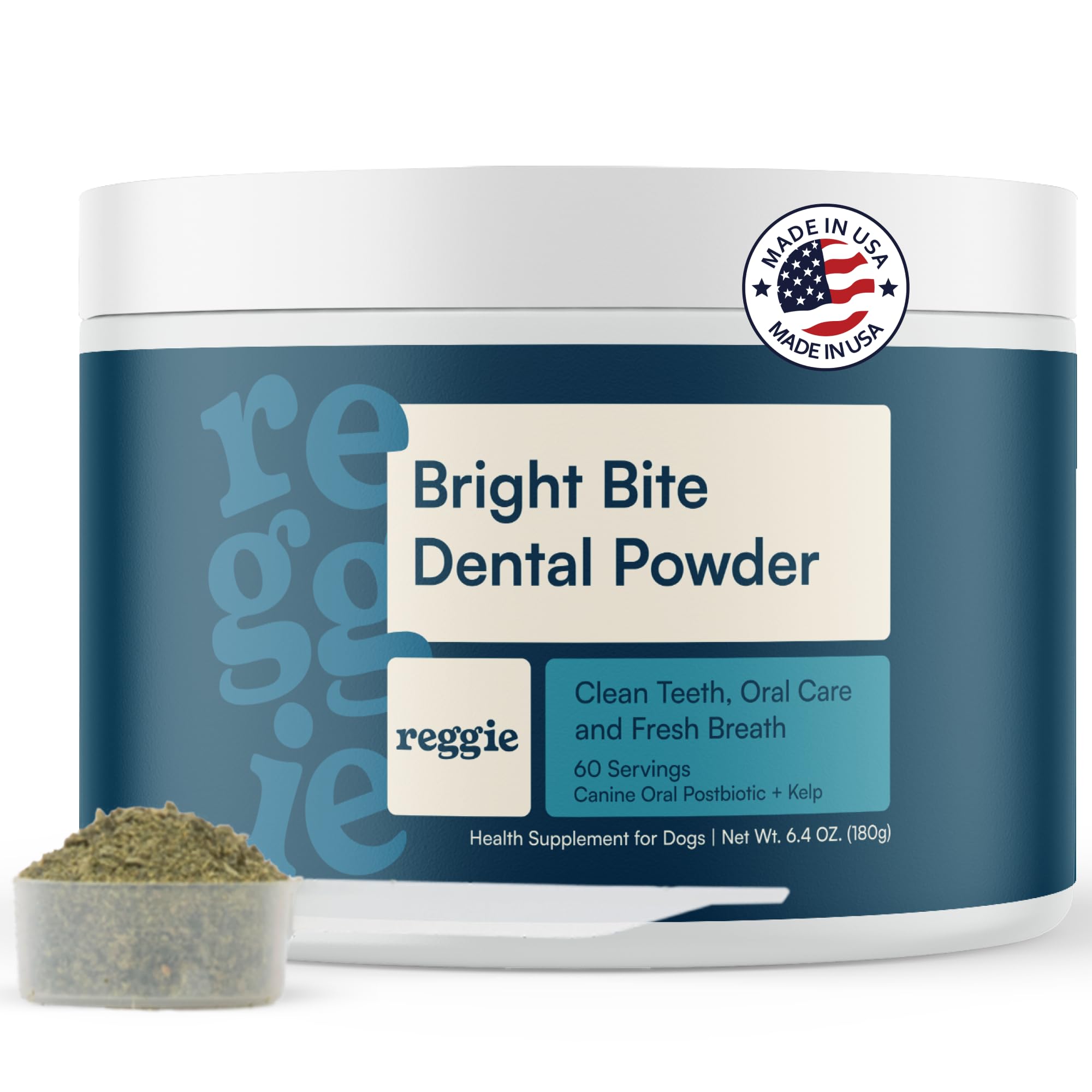Reggie Dental Powder for Dogs | Reduce Bad Breath in 7 Days, Plaque & Tartar Control | Natural Dog Dental Supplement | Postbiotic Formula with Organic