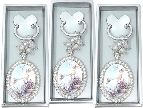 Miniatura 3 de 12 llaveros de diamantes con diseño de bautizo para bebés, niños y niñas, recuerdos de bautizo, regalo para invitados, recuerdos de bautizo, plateado