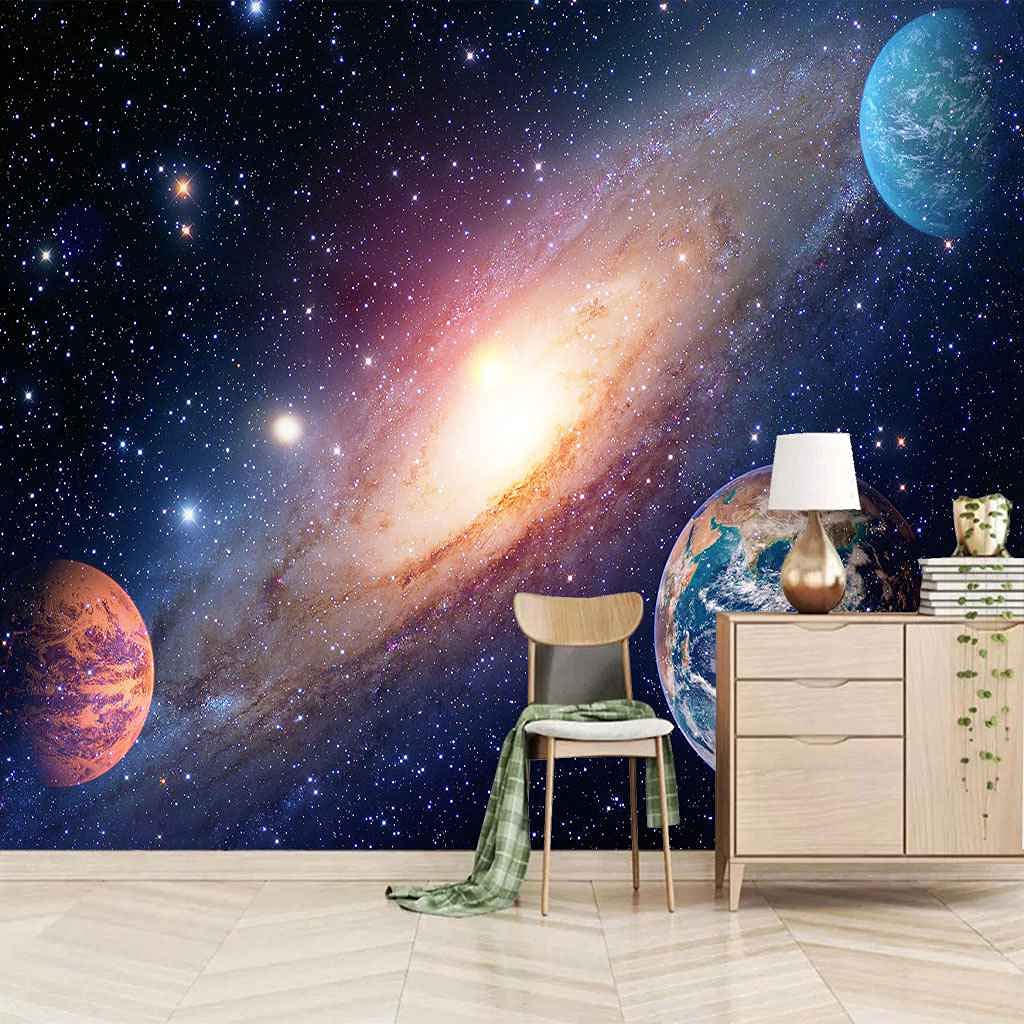 Ciel Étoilé Salon TV Papier Peint 3D pour Chambre à Coucher Moderne