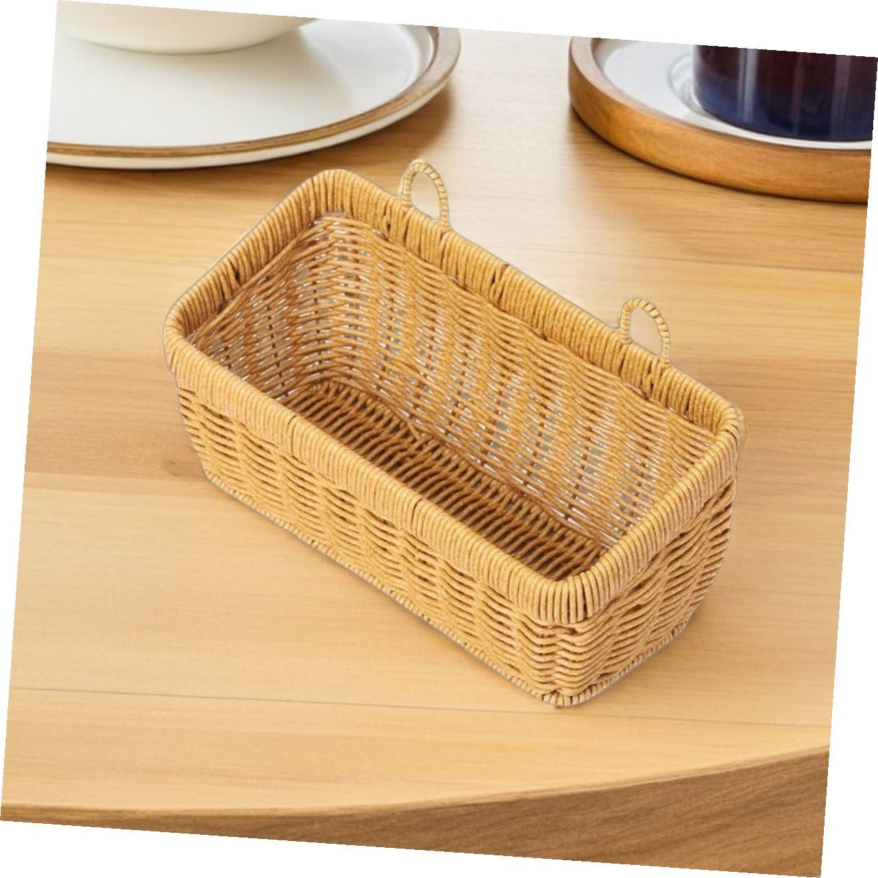 2pcs Kitchen Fruit Hanging Basket Set, Large Small Imitation Rattan Woven Wall Storage Bins for Vegetables, Ginger, Garlic, and Fruit Organizer, Space-saving Kitchen Wall Rack
