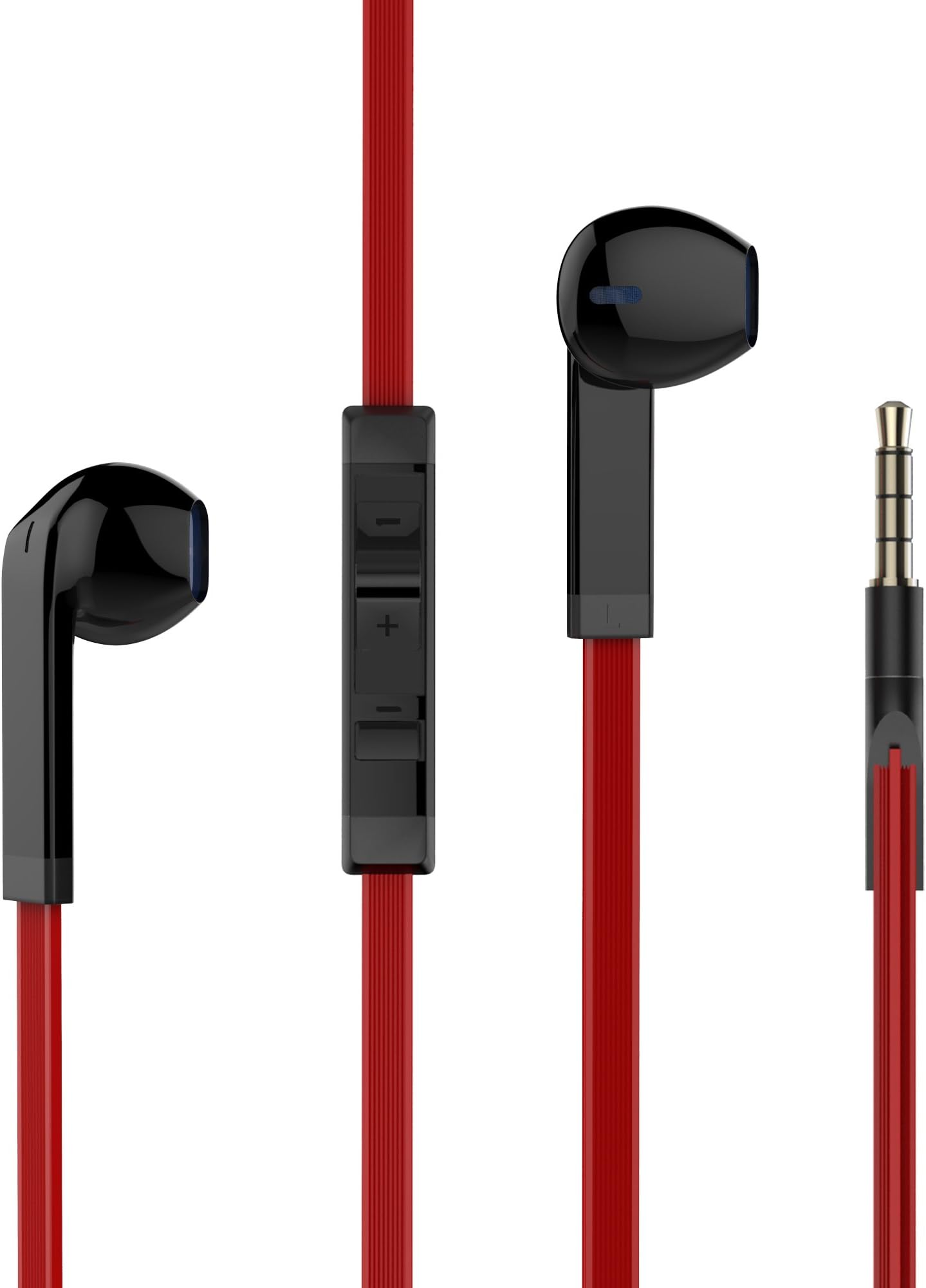 Wired Headphones In Ear iPhone Earbuds with Microphone Tangle Free Flat Cable Earphones Black+Red