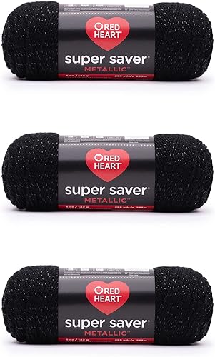 Miniatura 3 de Red Heart - Ovillo metálico Super Saver Metallic de color rojo, paquete de 3 unidades de 5 onzas, acrílico, mediano número 4 (lana peinada), 255