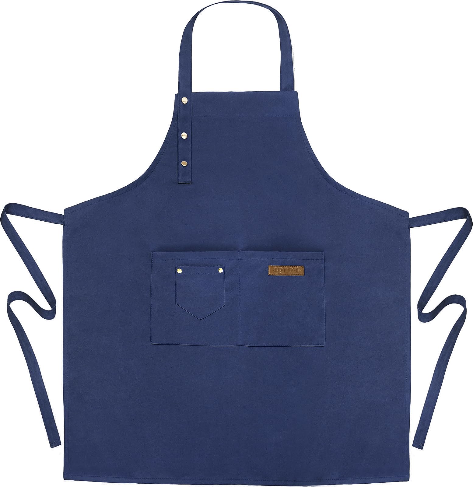 Liutufy Heavy Duty Waterproof Canvas Apron for Cooking Unisex Adjustable Kitchen Apron with Pockets for Chefs Baking BBQ and Home Use (Deep Blue)