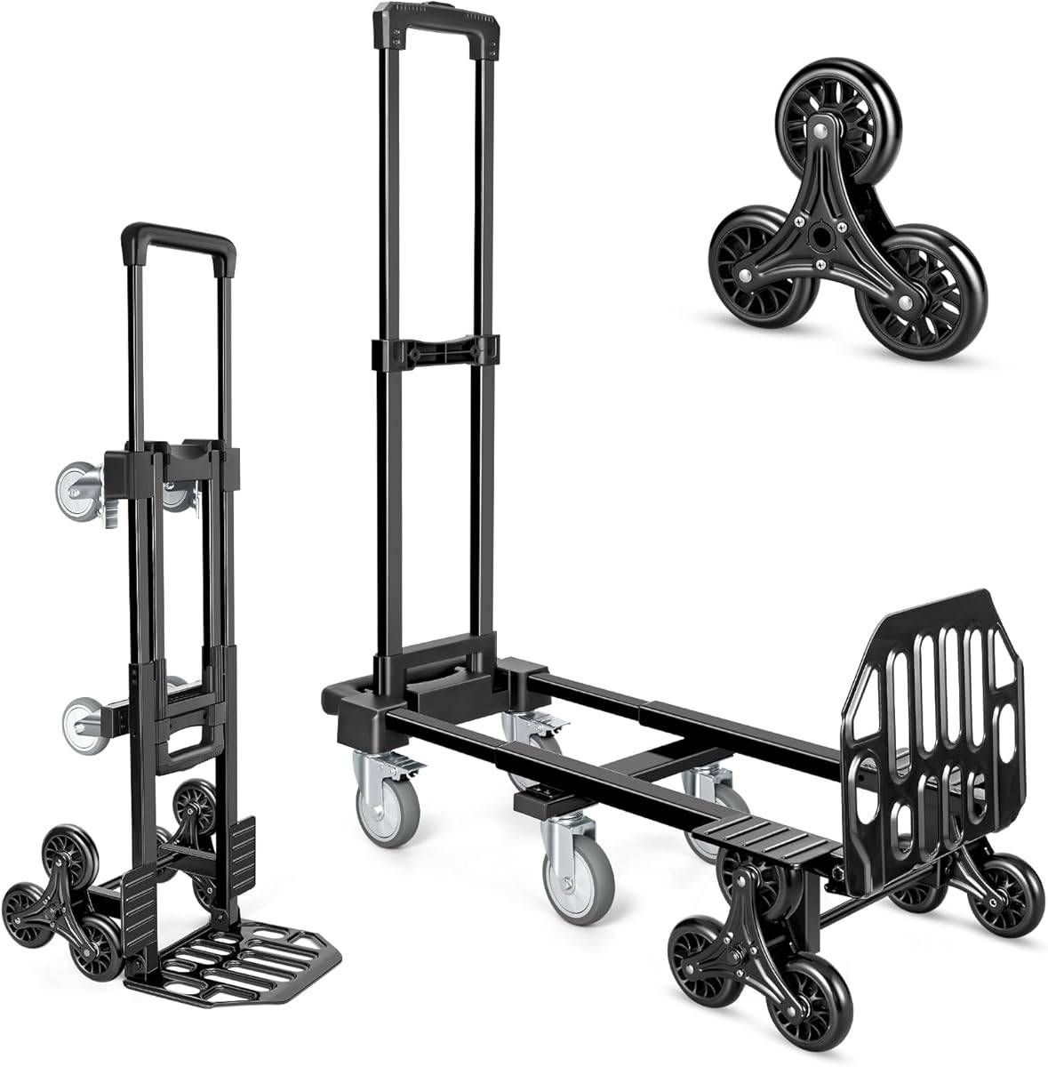 KEDSUM 3-in-1 Convertible Stair Climbing Dolly, 660LBS Heavy Duty Dolly Cart with Wheels, Hand Truck Dolly with Adjustable Handle Angle for Home, Warehouses, Dorm, 10-Wheel Design with Brakes