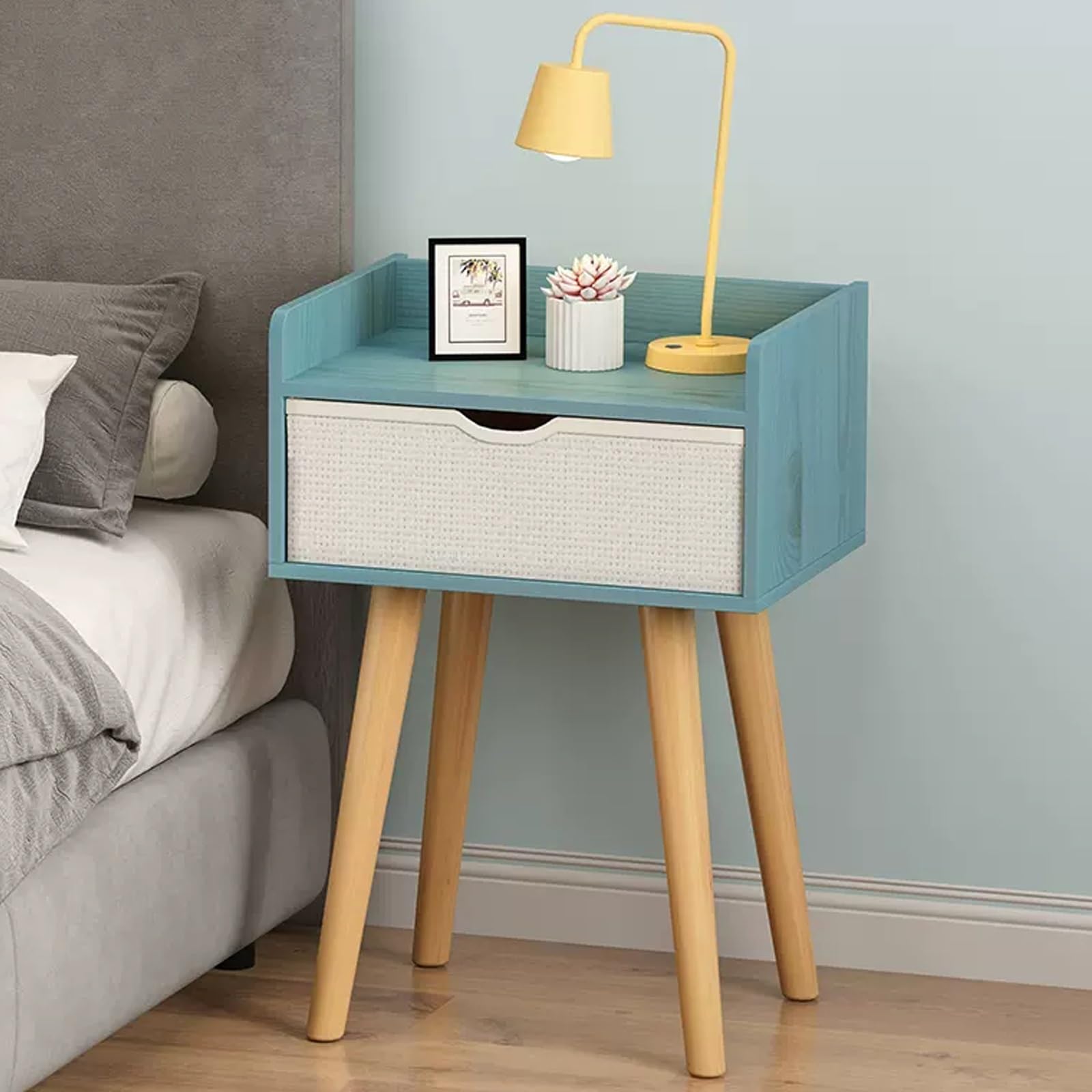Table d'appoint avec étagère de rangement ouverte et chevet bleu pour chambre