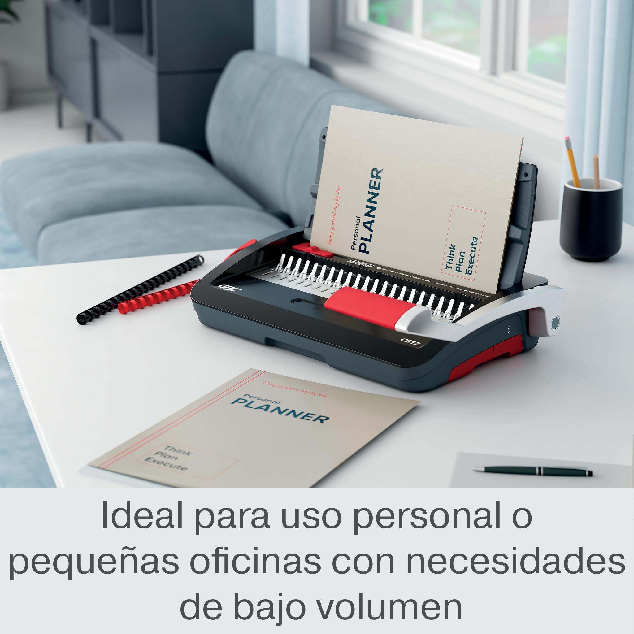 GBC 4410060 - Encuadernadora Manual CombBind CB12, Encuaderna 165 Hojas A5/A4, Diseño Compacto y Ligero, Perfora 12 Hojas, Negro/Plata