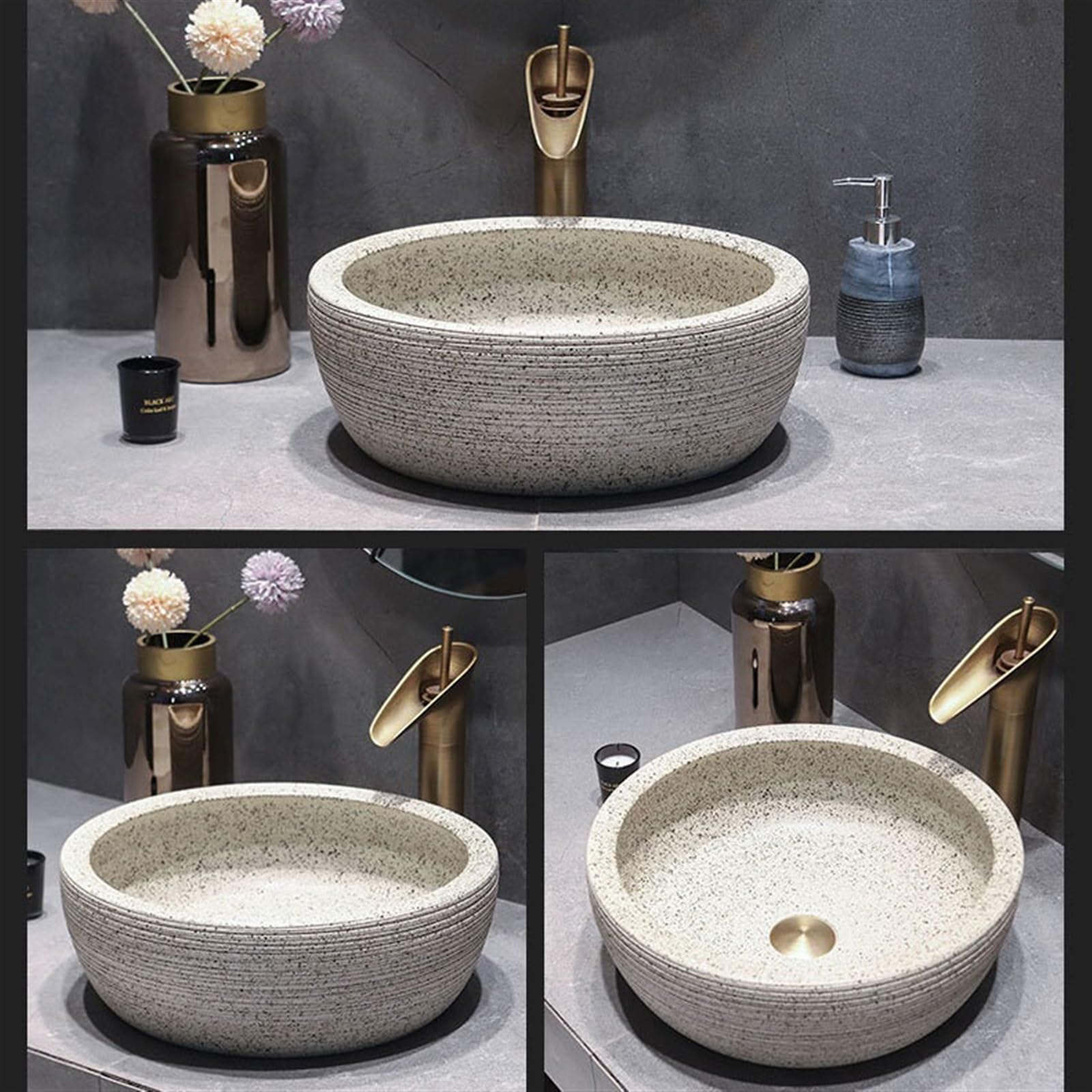 Künstlerische geschnitzte Linie Aufsatzwaschbecken Vintage Keramik Waschbecken Antikes Badezimmer Waschbecken kleine Größe, 40 * 40 * 15cm Waschbecken Badezimmer