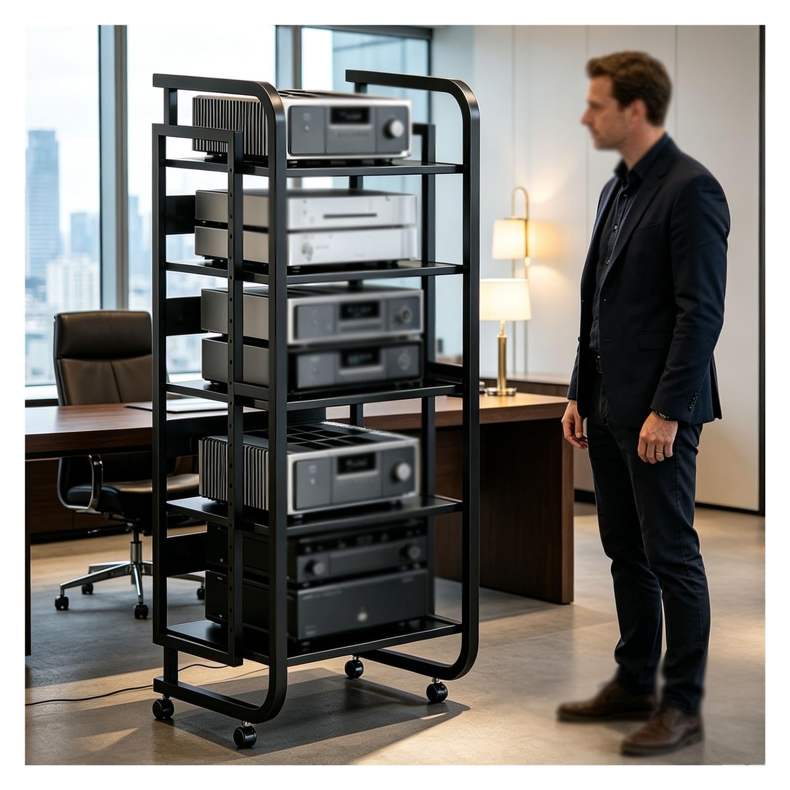 Generico Supporto HiFi Metallico A 5 Ripiani Con Ruote,rack Aperto Per Apparecchi AV, Carrello Mobile Nero Per Amplificatori, Lettori CD E Decoder Audio Per Home Theatre Domestico