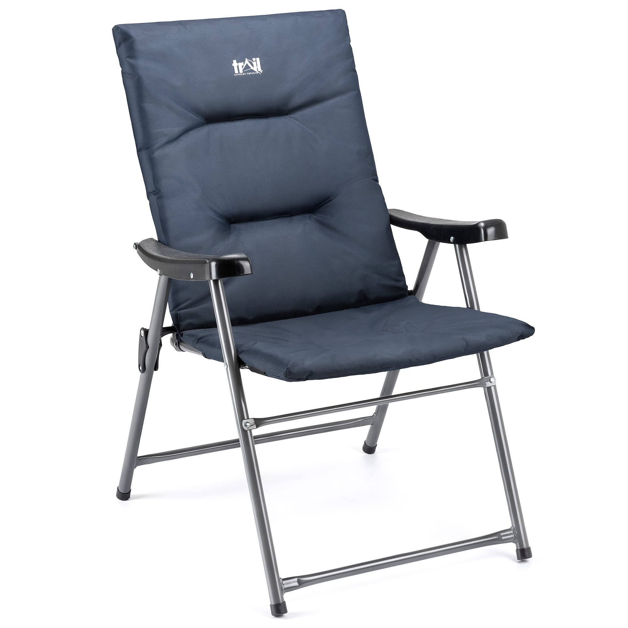 Trail Monarch Folding Camping Chair Padded High Back Outdoor Garden Armchair Seat (Blue & Black)