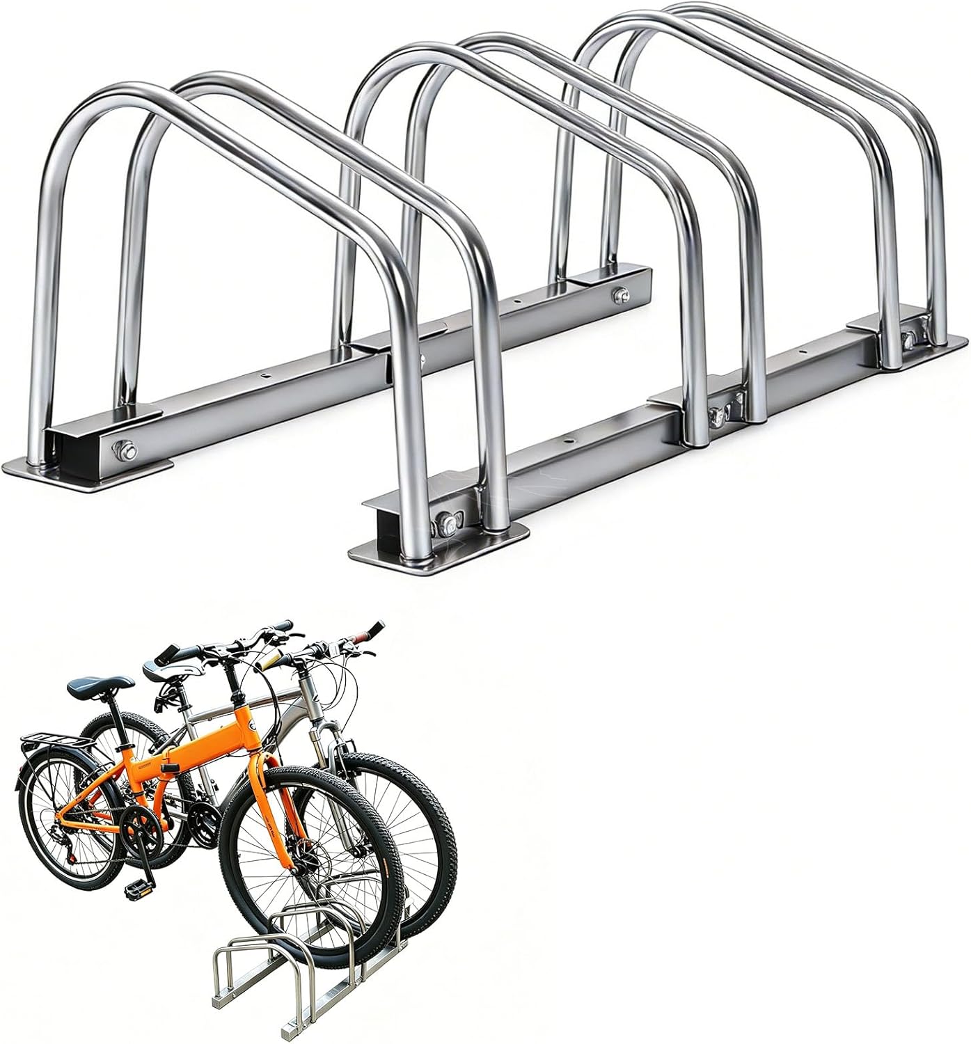 Bike Floor Stand, 3 Bike Parking Rack, Garage Bike Storage Stand, Fits 22-28" Wheels Up to 2.2" Tire, Heavy Duty for Mountain & Road Bikes