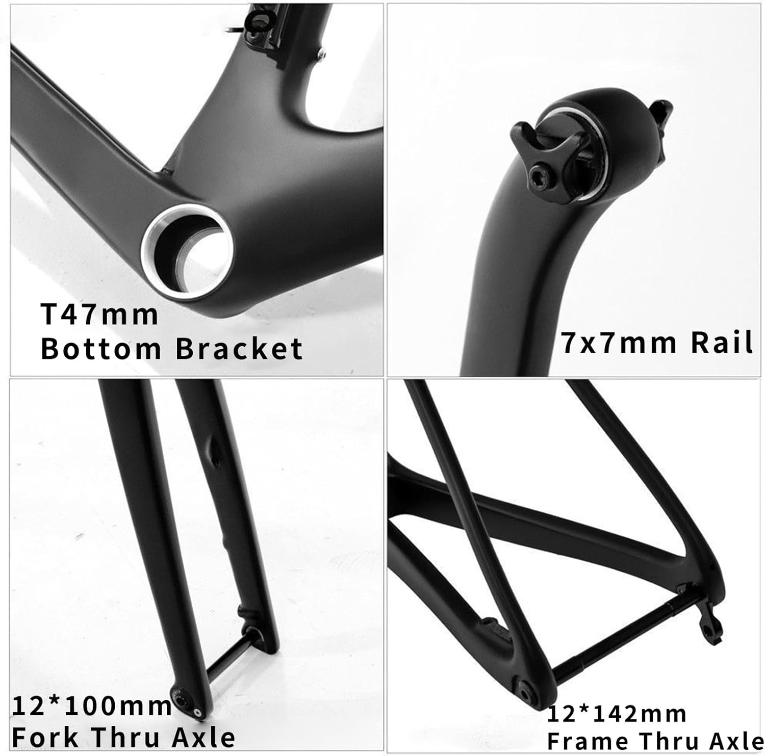 44/47/50/53/56 CM Road Bike Frameset 700C Carbon Fiber Disc Brake Bike Frame Thru Axle Windbreaker Frame with Carbon Fork Internal Routing