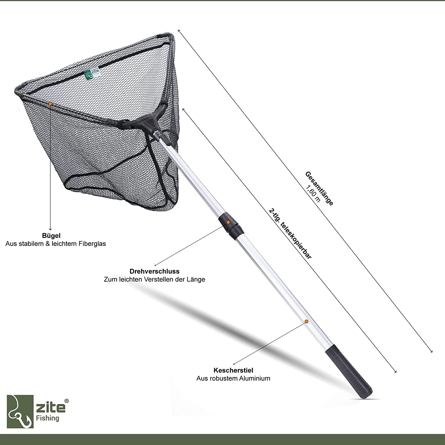 Zite Fishing Angelset Forelle / 2 Teleskop-Ruten 240cm / 2 Forellen-Rollen Bespult / 1 Rutentasche Angeln 100cm / 1 Angel-Kescher Gummiert 160cm