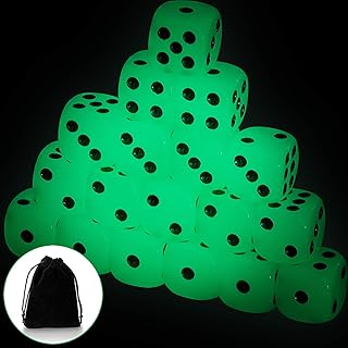 18 Pieces Glow in The Dark Dice Luminous Dice 6 Sided Dice with Black Velvet Pouches for Board Games Activity Casino Theme Party Favors