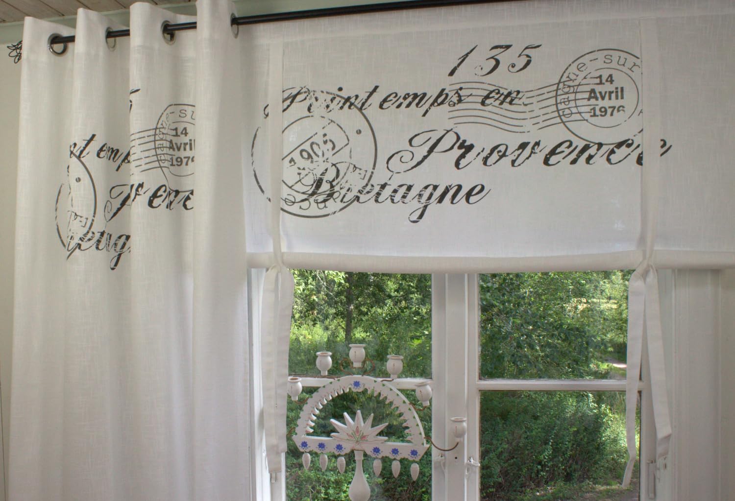 Raff Gardine Nice GRAU 100 x 100 cm BxL(H) Rollo Weiß Landhaus Vintage Shabby