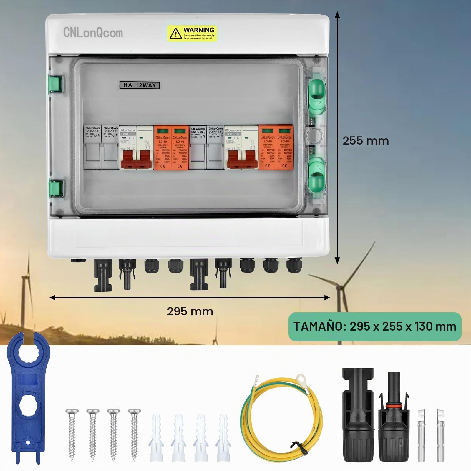 Protección contra sobretensiones PV 500 V 32 A, caja de conexión solar, protección DC, interruptor de separación PV 2 cuerdas (2 en 2 salidas), interruptor de caja CC