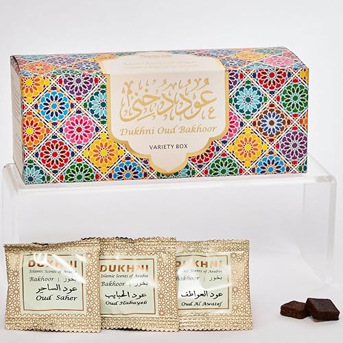 Oud Bakhoor Variety Box by Dukhni | Assorted Box | 30 Pieces Bakhoor | Gift Set & Refill Kit | Arabic Incense | Islamic Gifts, Eid & Ramadan Gift