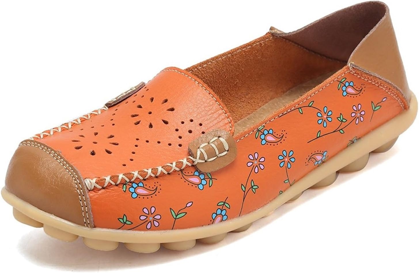 VenusCelia Women's Comfort Walking Boat Shoe 5 Orange Bloom (Cutouts)