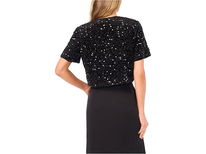 Velvet Sequin Short Sleeve Bow Front Top - Image 1