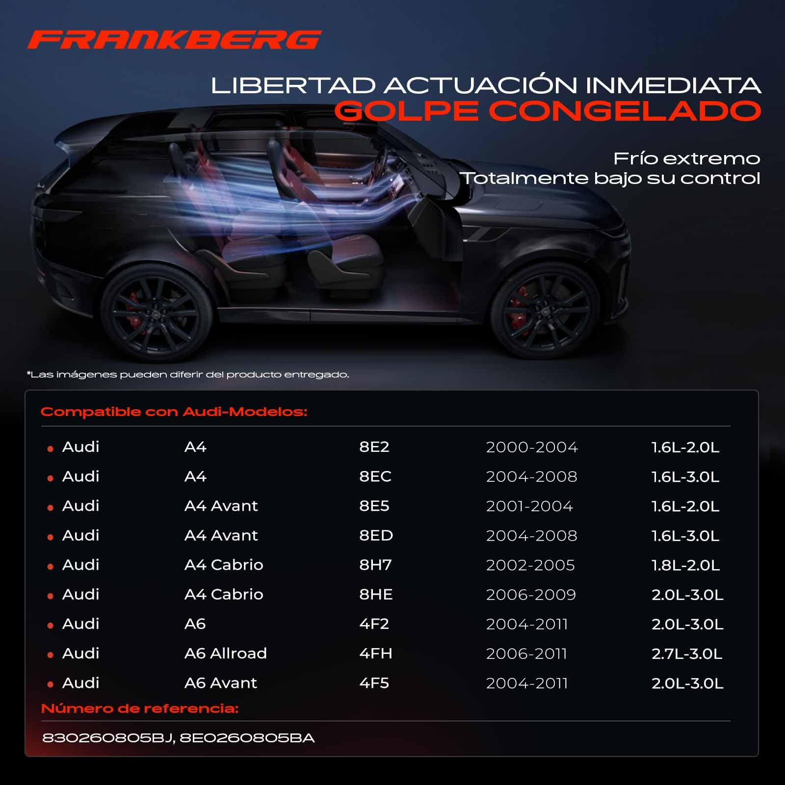 Frankberg Sistemas de aire acondicionado Compresor de aire acondicionado con embrague Compatible con A4 8E2 8EC 8H7 8HE 8E5 8ED A6 4F2 4FH 4F5 A8 4E2 Q5 8RB 8E0260805BAincl. aceite premezclado