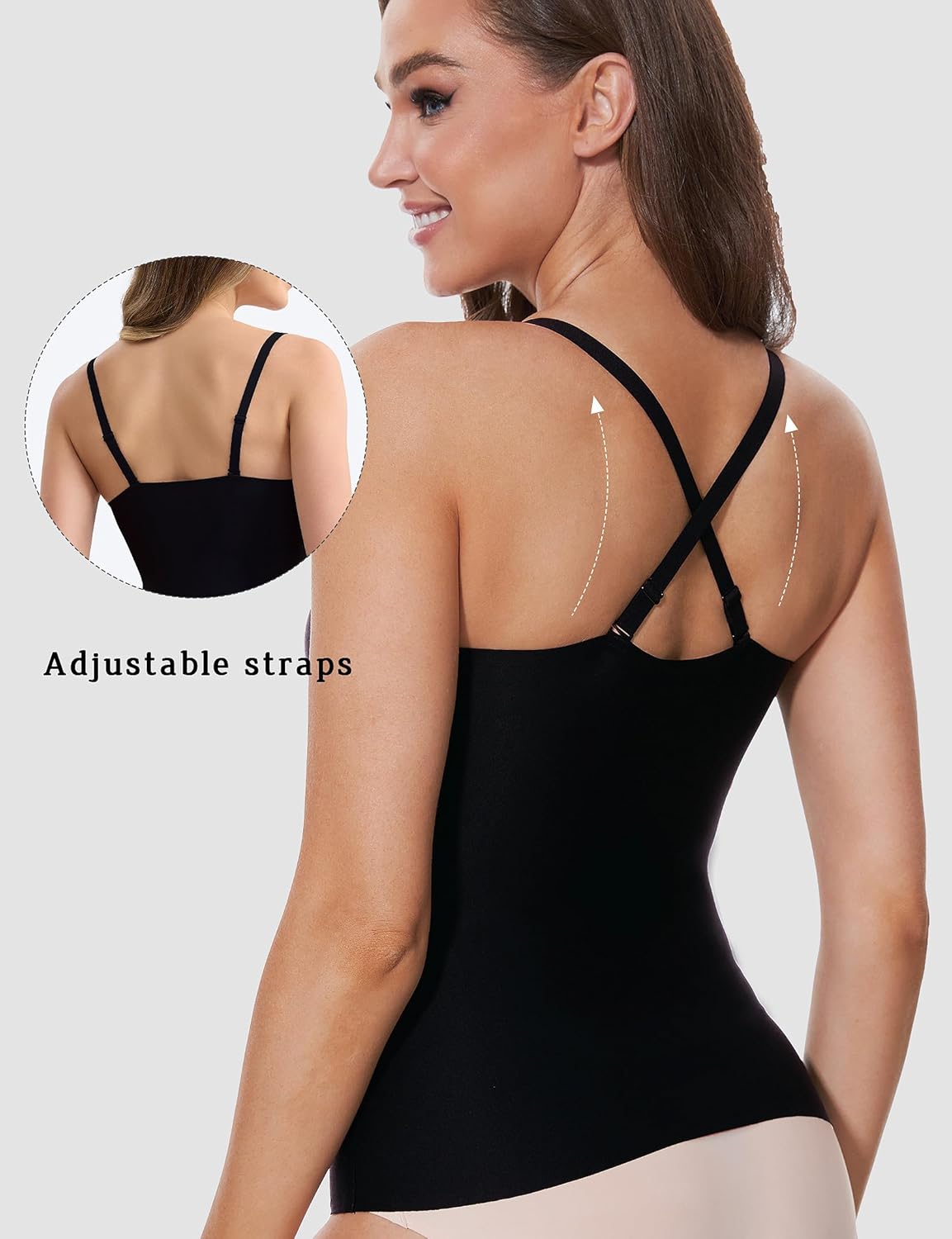 V-Neck Seamless Camisoles Tank Tops with Built in Bra for Women Summer Spaghetti Straps Tankini Camis - Image 4