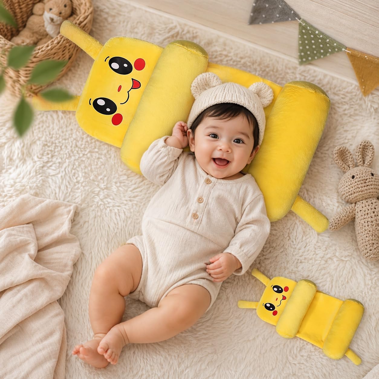Infant Head Support Pillow for Newborn | Baby Neck Support Pillow Plush Baby Head Protection Cushion for 0-12 Months(Yellow)-image-46