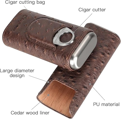 Miniatura 5 de COOL KNIGHT - Estuche de cuero para puros con forro de madera de cedro, humidor portátil para viajes, accesorios para puros que incluyen cortador de