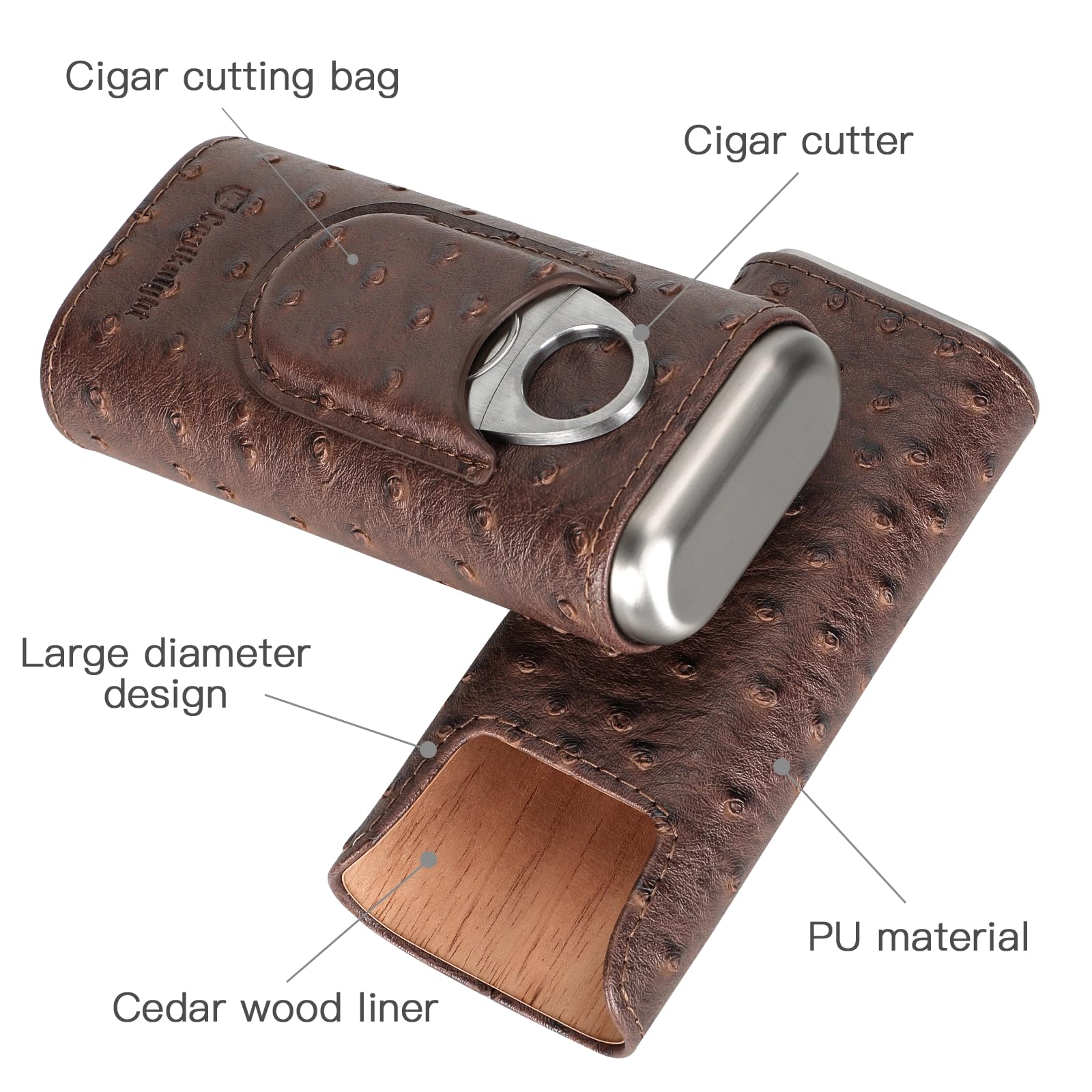 Angel SAR 5.2 In. X 2.9 In. Stone Gray Cigar Humidor Portable Leather Cedar Wood Cigar Case With Cigar Lighter Cigar Cutter