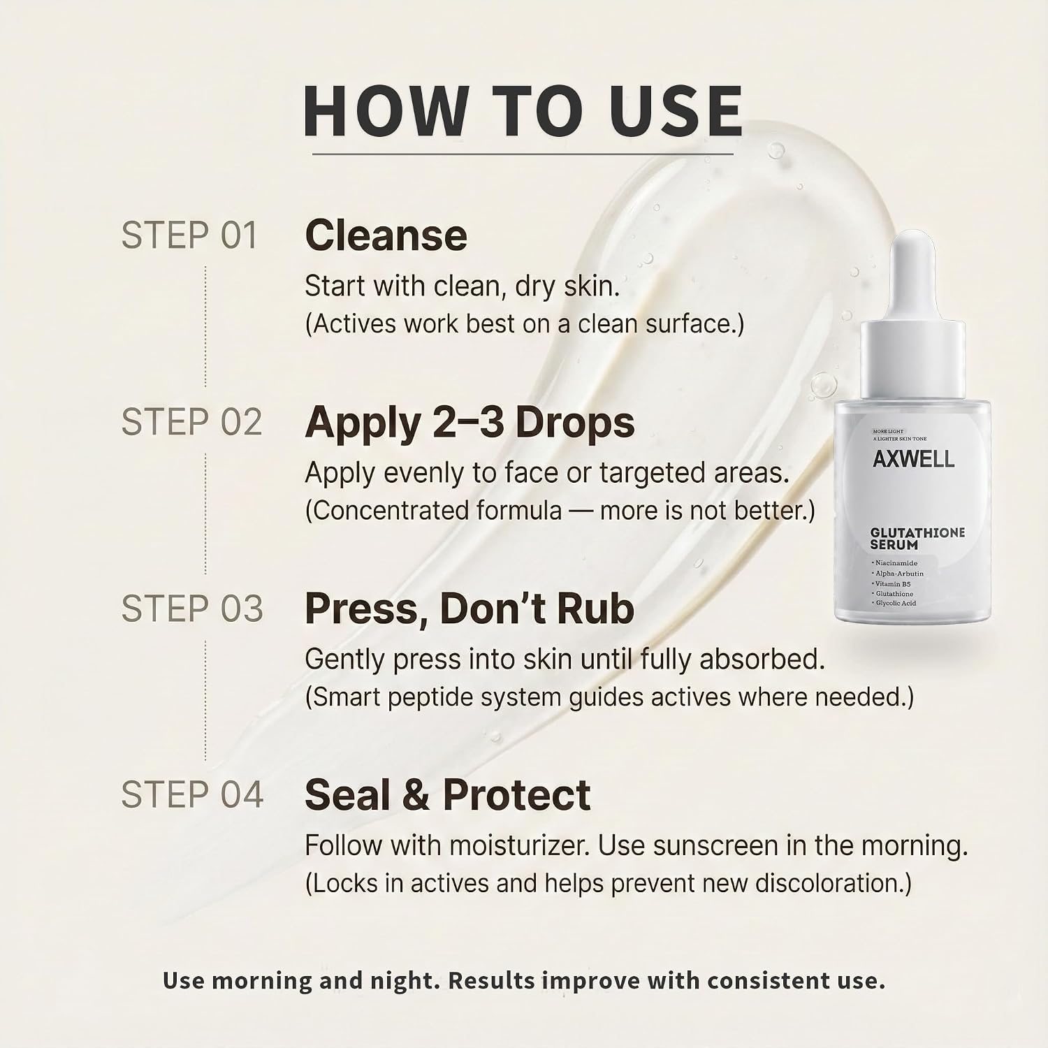 Axwell Glutathione Even Tone Serum – Dark Spot Corrector with Alpha Arbutin, Smart Peptides, Niacinamide & Vitamin B5 | Glow-Enhancing, Anti-Aging & Beyond Ordinary Tone Correction (1 fl oz)