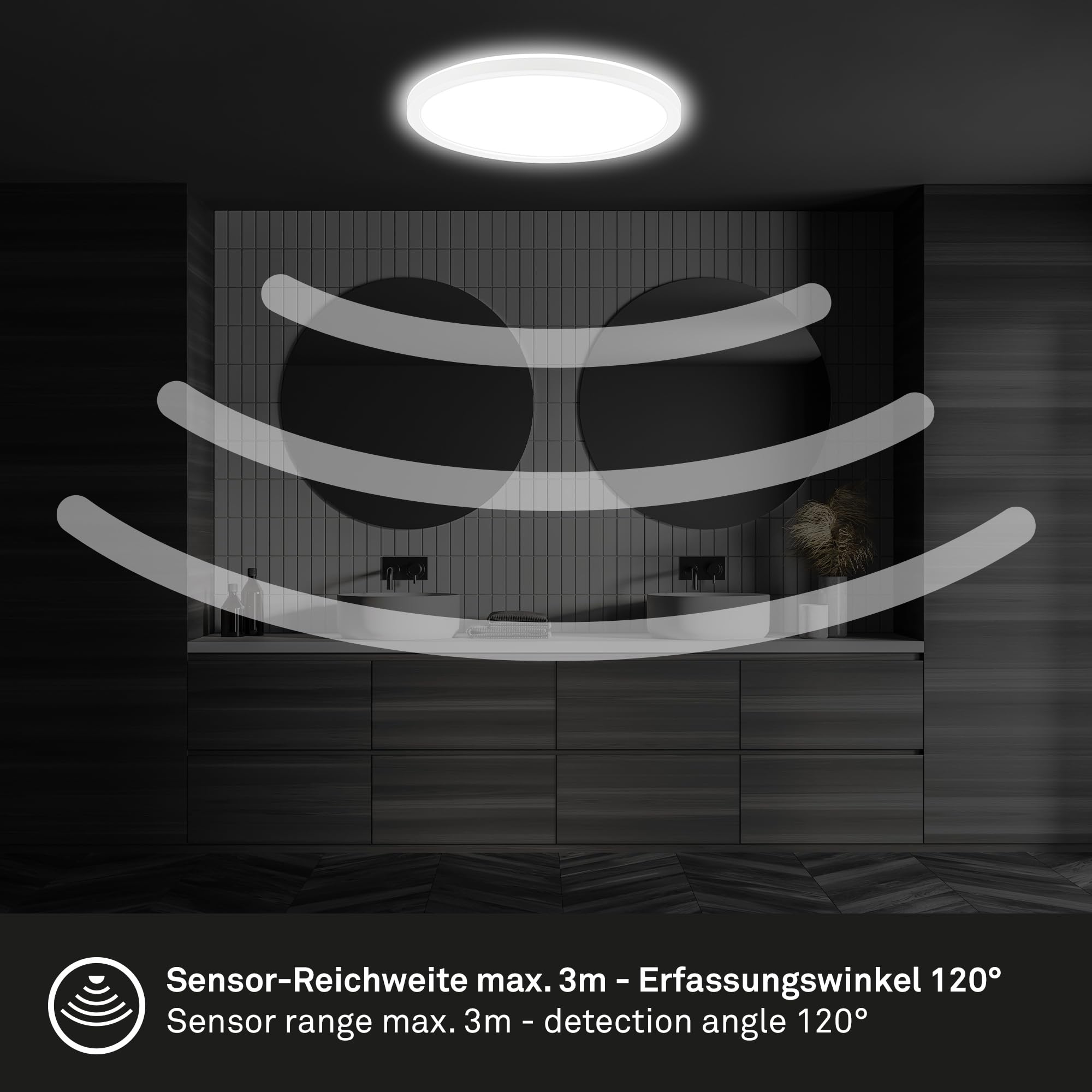 BRILONER - Lámpara de techo LED con detector de movimiento 3m de alcance IP44, color de luz blanco neutro, lámpara de baño, 29x3 cm, blanco