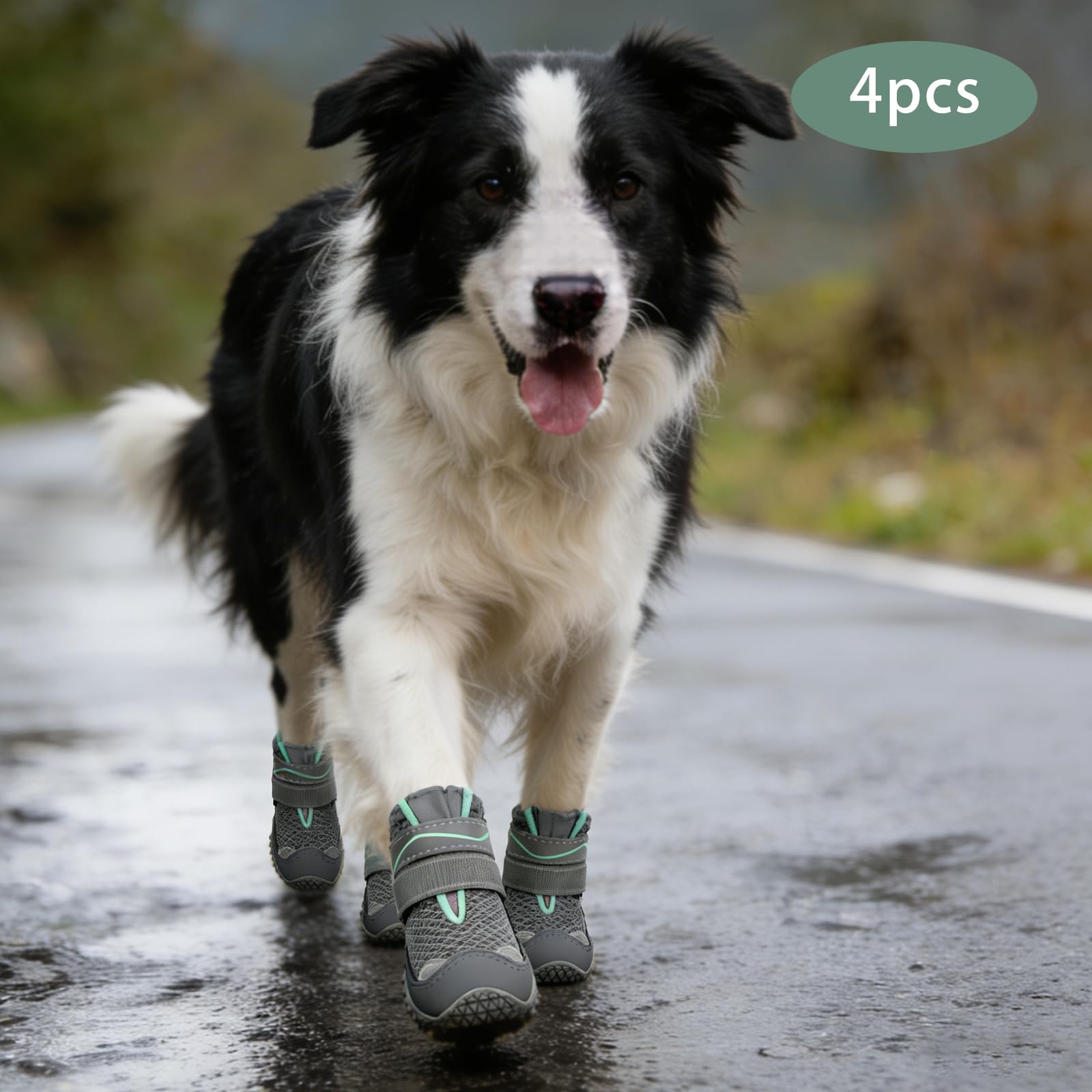 Calzini antiscivolo per cani, scarpe da cane, 4 pezzi, 5,5 cm | Stivali Cane,Poliestere Pelle Gomma,con Strisce Riflettenti Traspirante,Per Passeggiata,Cani Piccoli,Cani Medii