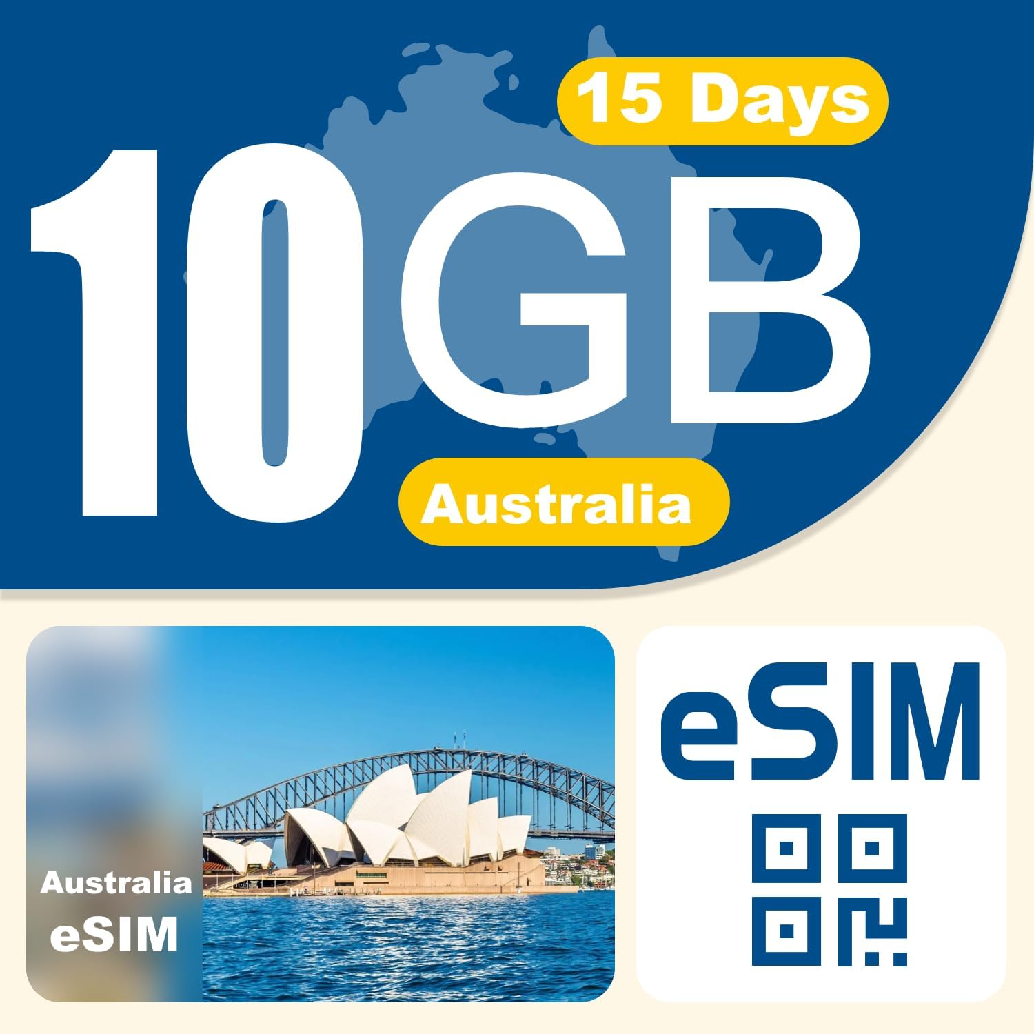 Australia eSIM Prepaid Data 4G LTE High-Speed Network Hotspot Supported, No Contract No SIM Card (15Days 10GB)