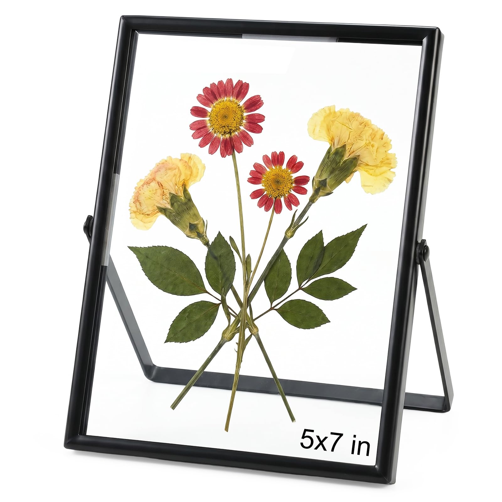 Black 5x7 Floating Picture Frame - Double-layer Real Glass & Metal Frame, DIY Photo Frame for 5x7 Full Size / 4x6 Floating/Pressed Flowers, Premium Frame for Tabletop Décor & Gift Idea