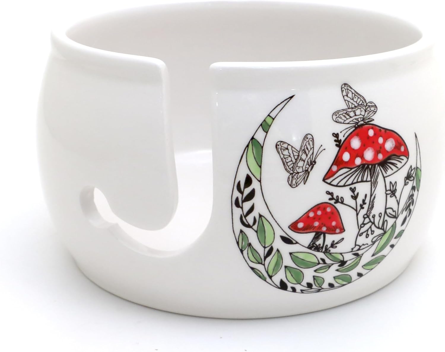 Mushroom and Moon ceramic yarn bowl, Crafty witches, mystical gifts, Lennymud by Lorrie Veasey