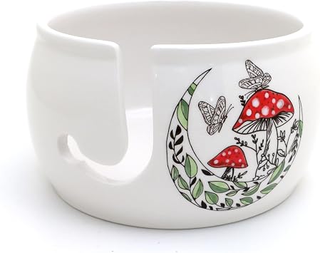 Mushroom and Moon ceramic yarn bowl, Crafty witches, mystical gifts, Lennymud by Lorrie Veasey