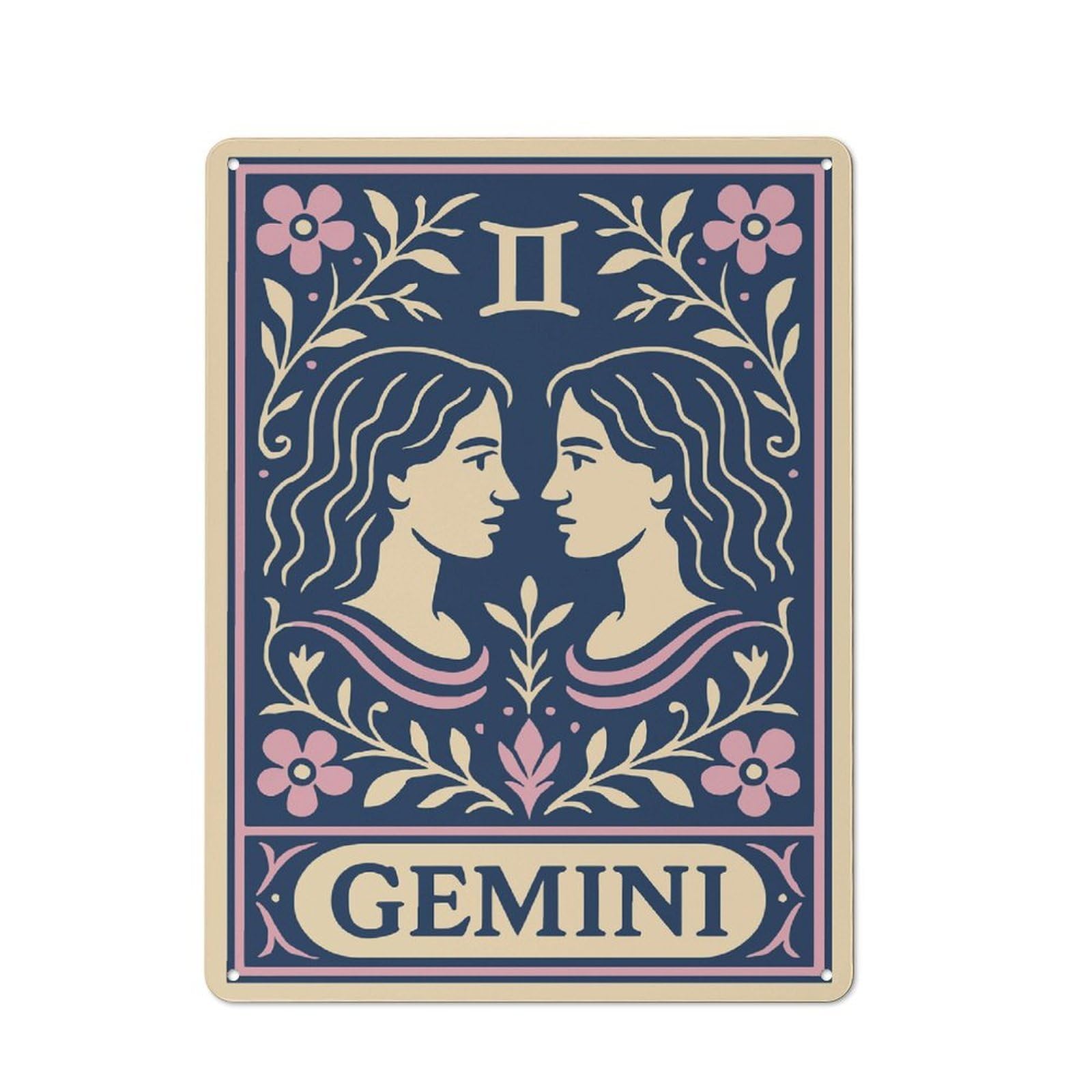 Junmoney Style-2-1 Metal Wall Sign 40X30cm Featuring Gemini Zodiac Art For Workshop Wall, For Room Styling Across Workshops And Hobby Rooms