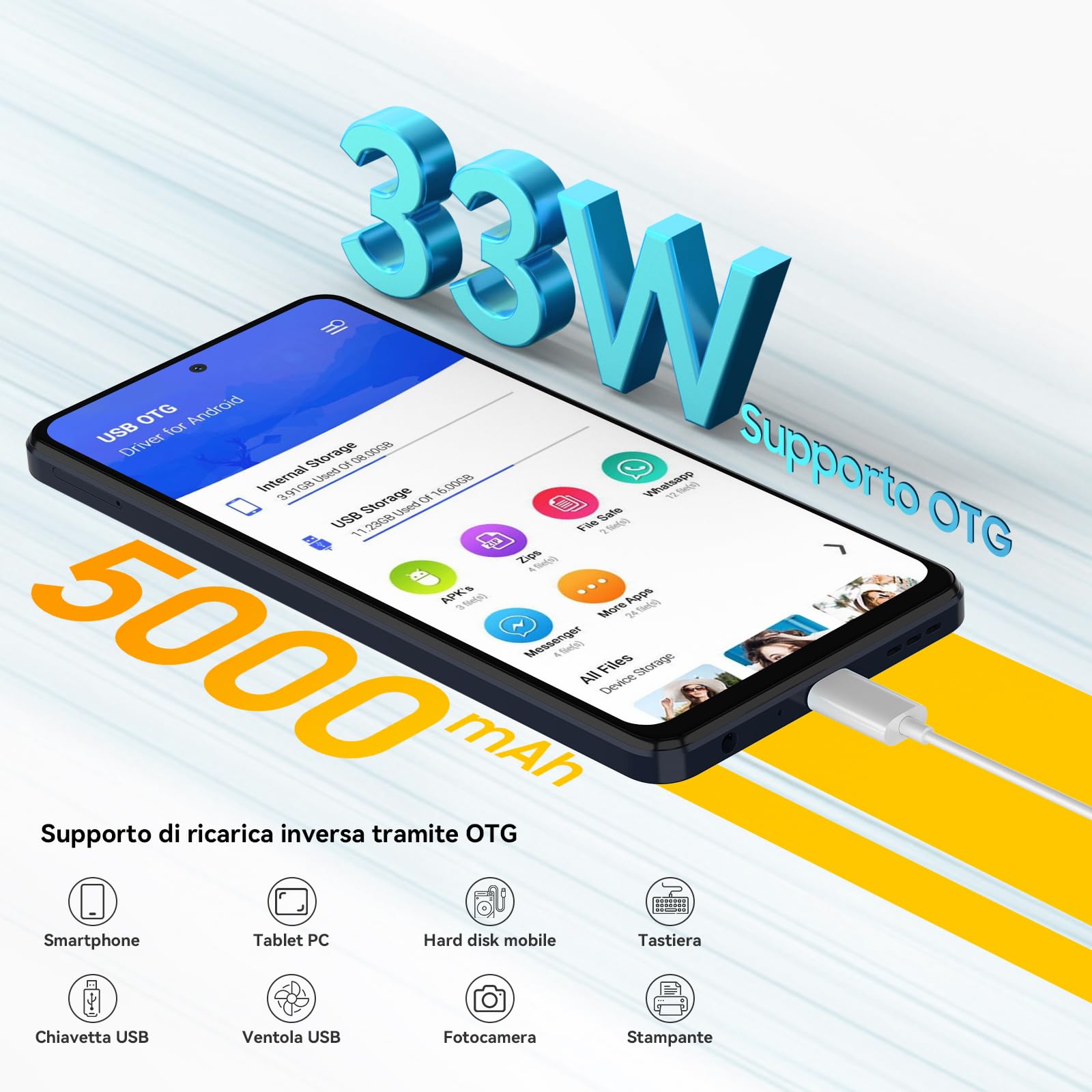 Blackview Shark8 Smartphone, 16GB RAM+256GB ROM/2TB-TF, MediaTek Helio G99, 6.78'' FHD+/120Hz, 64MP+13MP, 5000mAh/33W, Android 13, 4G Dual SIM Telefono, NFC/Face ID/Fingerprint/OTG/3 Slot/3.5mm Jack