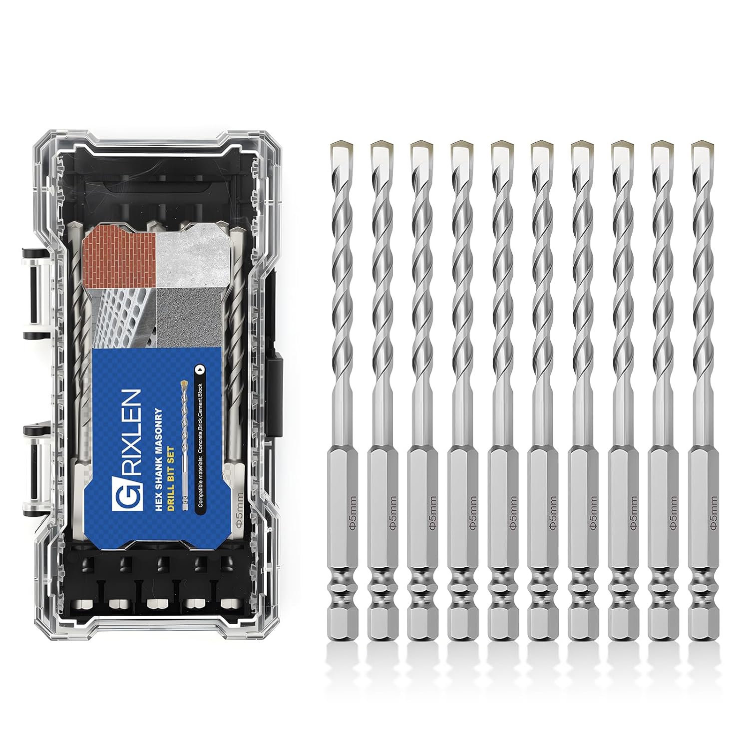 10 Pack 3/16"(5mm) Hex Shank Hammer Drill Masonry Bits, 4.3" Length Masonry Drill Bits for Concrete, Cement, Brick, Stone (10 Pieces, 3/16" x 4.3" (5x110mm))